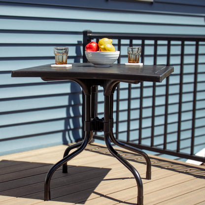 Sunnydaze Plastic Top Outdoor Dining Table - Square Folding Patio Table with Curved Iron Legs - Black - 28.75" H