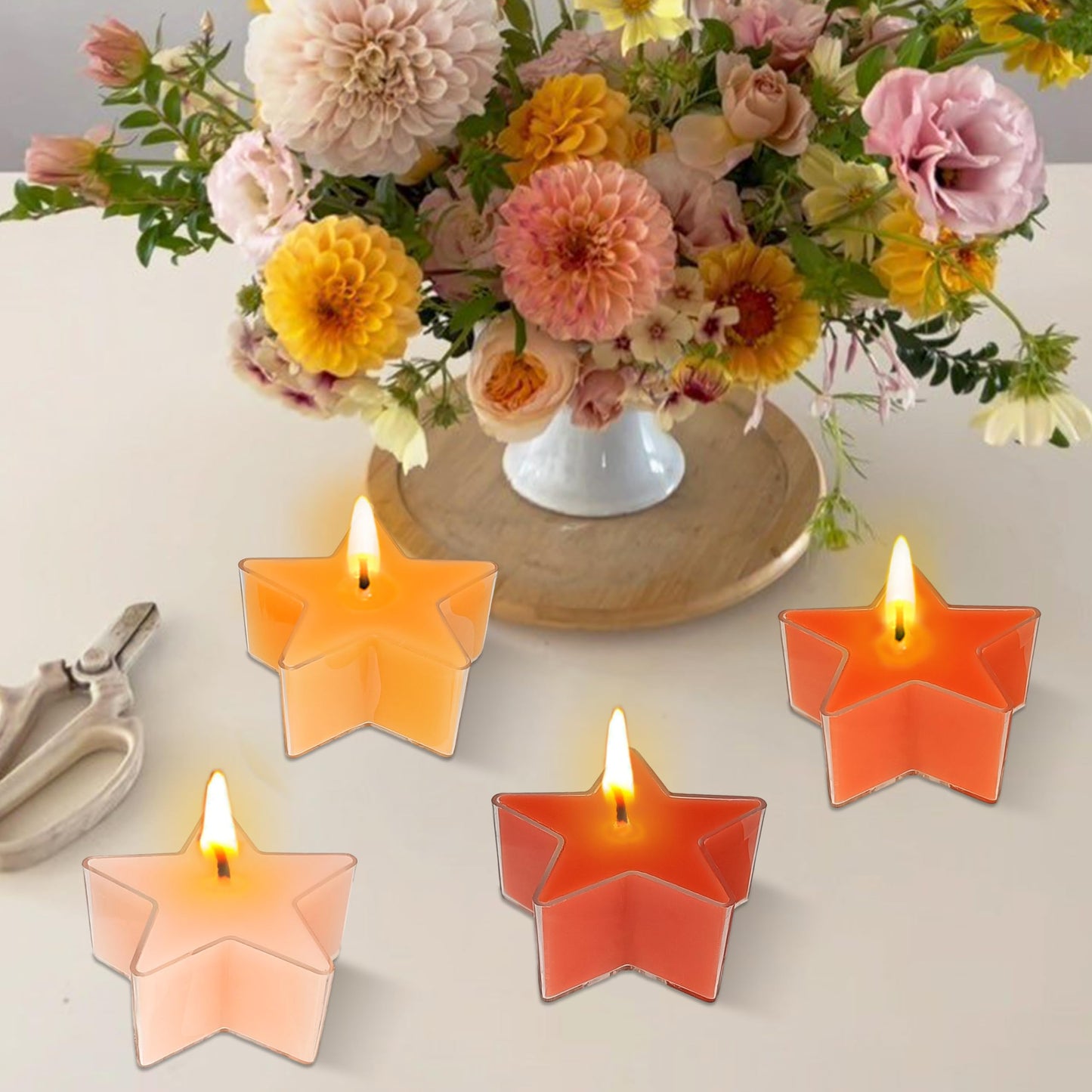 Tea Lights Gradation Orange Star Tea Candles Set of 12 – Tealight Candles with Citrus Scent, Long Burning Handmade Tealights for Wedding Meditation Home Decor Gift