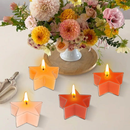 Tea Lights Gradation Orange Star Tea Candles Set of 12 – Tealight Candles with Citrus Scent, Long Burning Handmade Tealights for Wedding Meditation Home Decor Gift