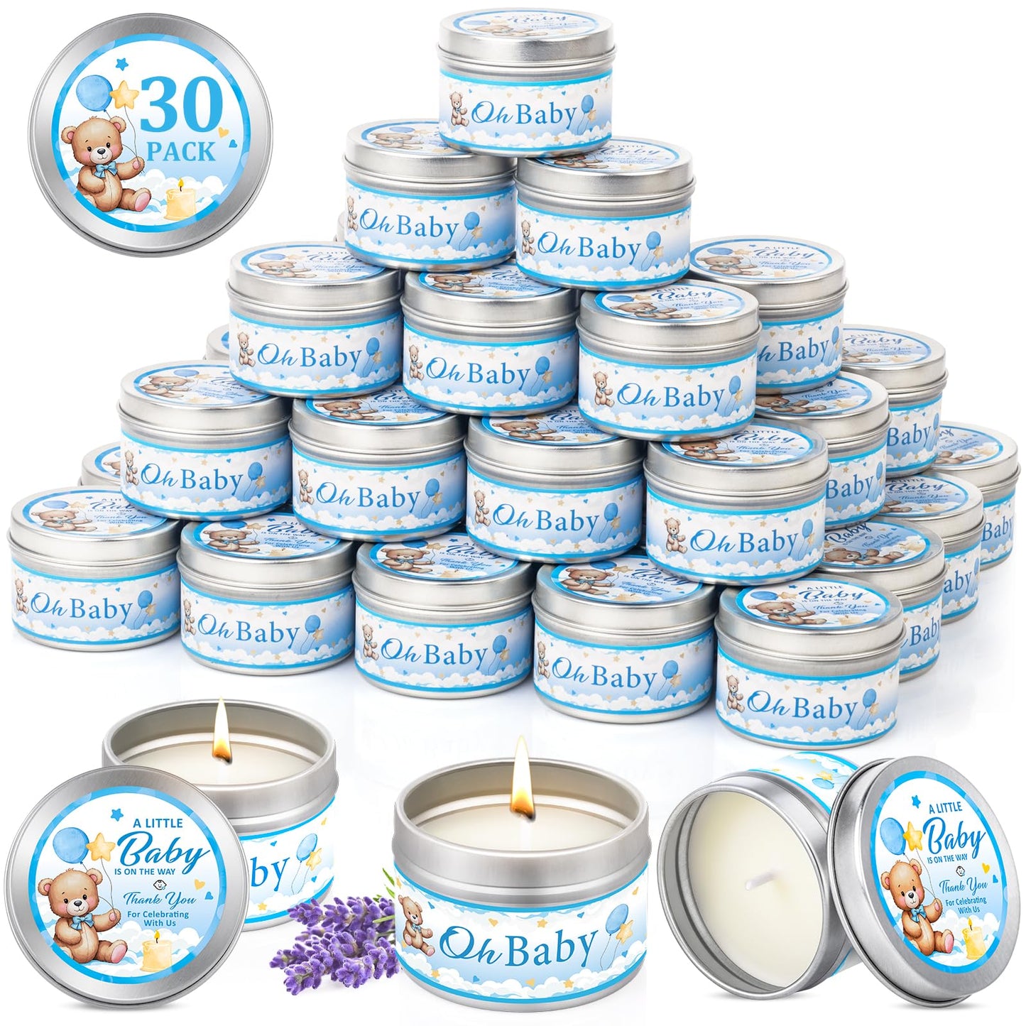 VISCOO 30 Pack Baby Shower Party Favors Candles Lavender Scented, Baby Shower Favors for Guests Prizes, Girl Boy Gender Reveal Party Gifts Decorations (1.2 Oz, Blue)
