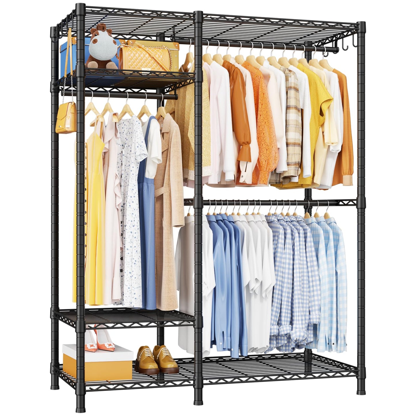 Ulif F7 Medium Garment Rack, Heavy Duty Clothes Rack, Clothing Racks for Hanging Clothes, 6-Tiers Freestanding Portable Closet Storage Rack 45'' W × 14.6'' D × 76.6'' H, Max Load 750 Lbs, Black