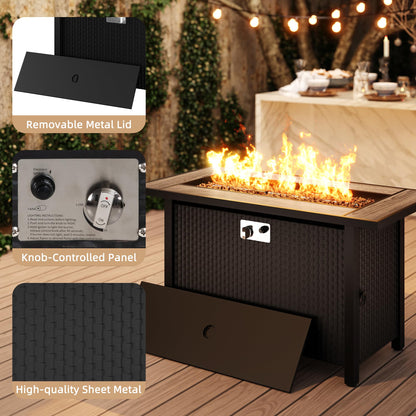 45 Inch Propane Fire Pit Table, 50,000 BTU Outdoor Gas Fire Pit for Patio & Backyard, Rectangular Firepit Table with Lava Rocks, 2-in-1 Convertible Outdoor Table