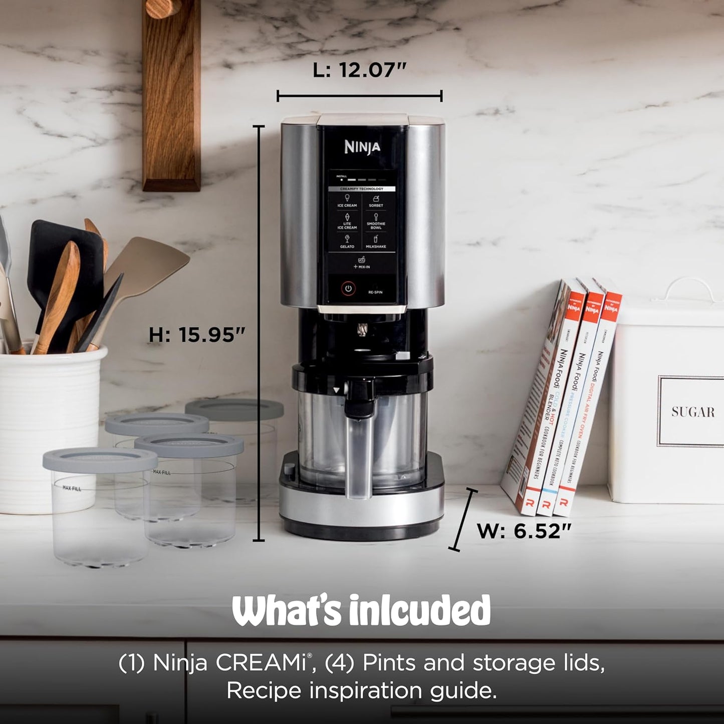 Ninja CREAMi Ice Cream Maker Bundle - Includes 4 Tubs for Gelato, Milkshakes & More | 7 One-Touch Programs | Compact Silver Design