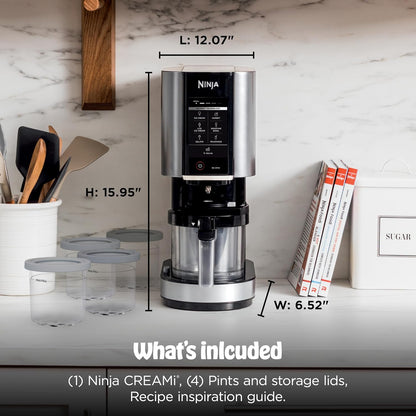 Ninja CREAMi Ice Cream Maker Bundle - Includes 4 Tubs for Gelato, Milkshakes & More | 7 One-Touch Programs | Compact Silver Design