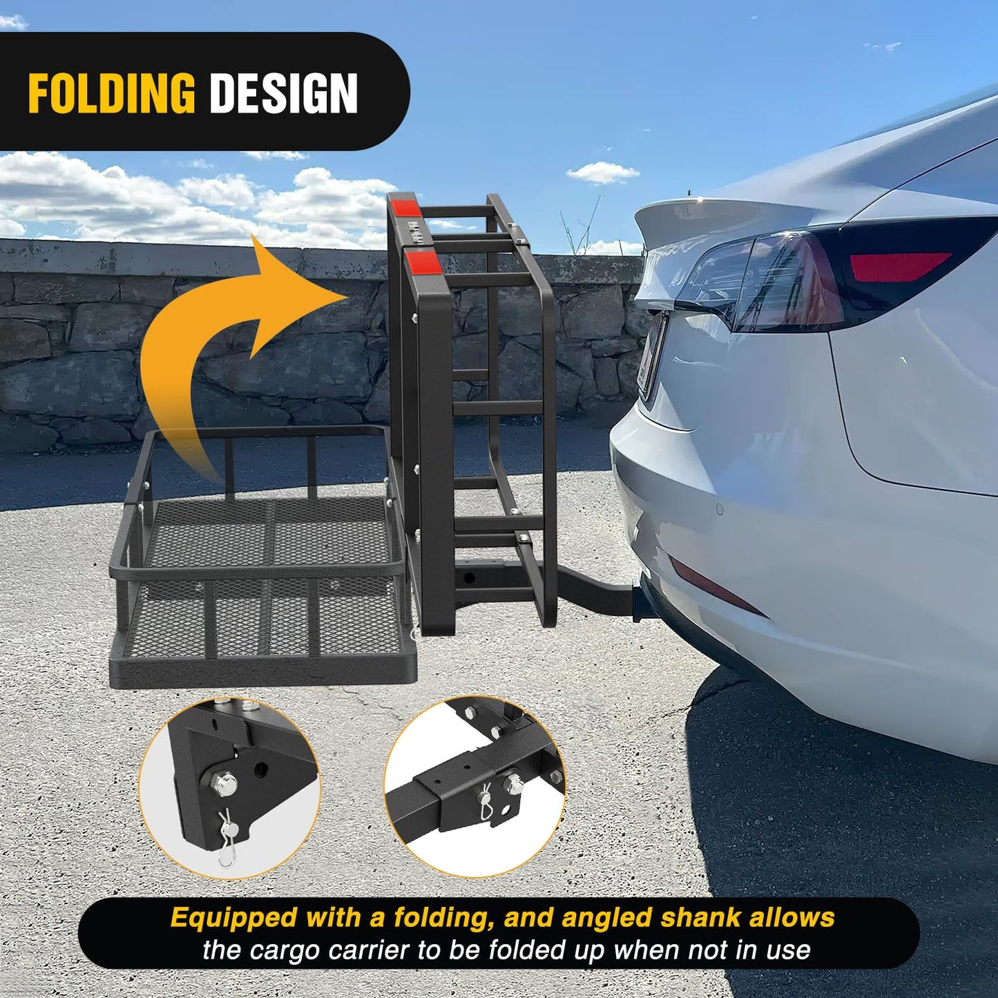 Nilight 60" x 20"x 7.87" Folding Carrier Fits 2-Inch Receiver 500 Lbs Capacity Bag Net Ratchet Straps Lock Stabilizer for SUV Pickup RV Van