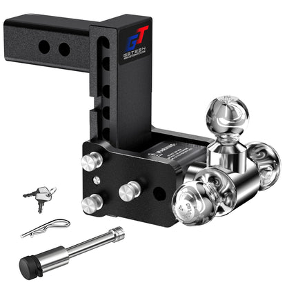 Geteen Trailer Hitches, Adjustable Trailer Hitch Ball Mount - Fits 2" Receiver, Tri-Ball (1-7/8" x 2" x 2-5/16"), 5" Drop, 10,000 GTW - GT20053B