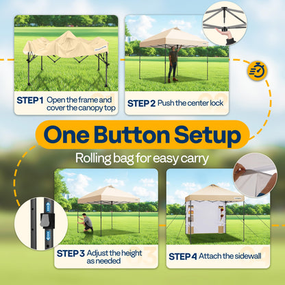 VIVOHOME 10x10ft Pop Up Canopy Tent with Sidewall and 6 Pockets, One Push Setup Outdoor Portable Shelter Tent Heavy Duty with Wheel Carry Bag and 4 Sandbags, Beige