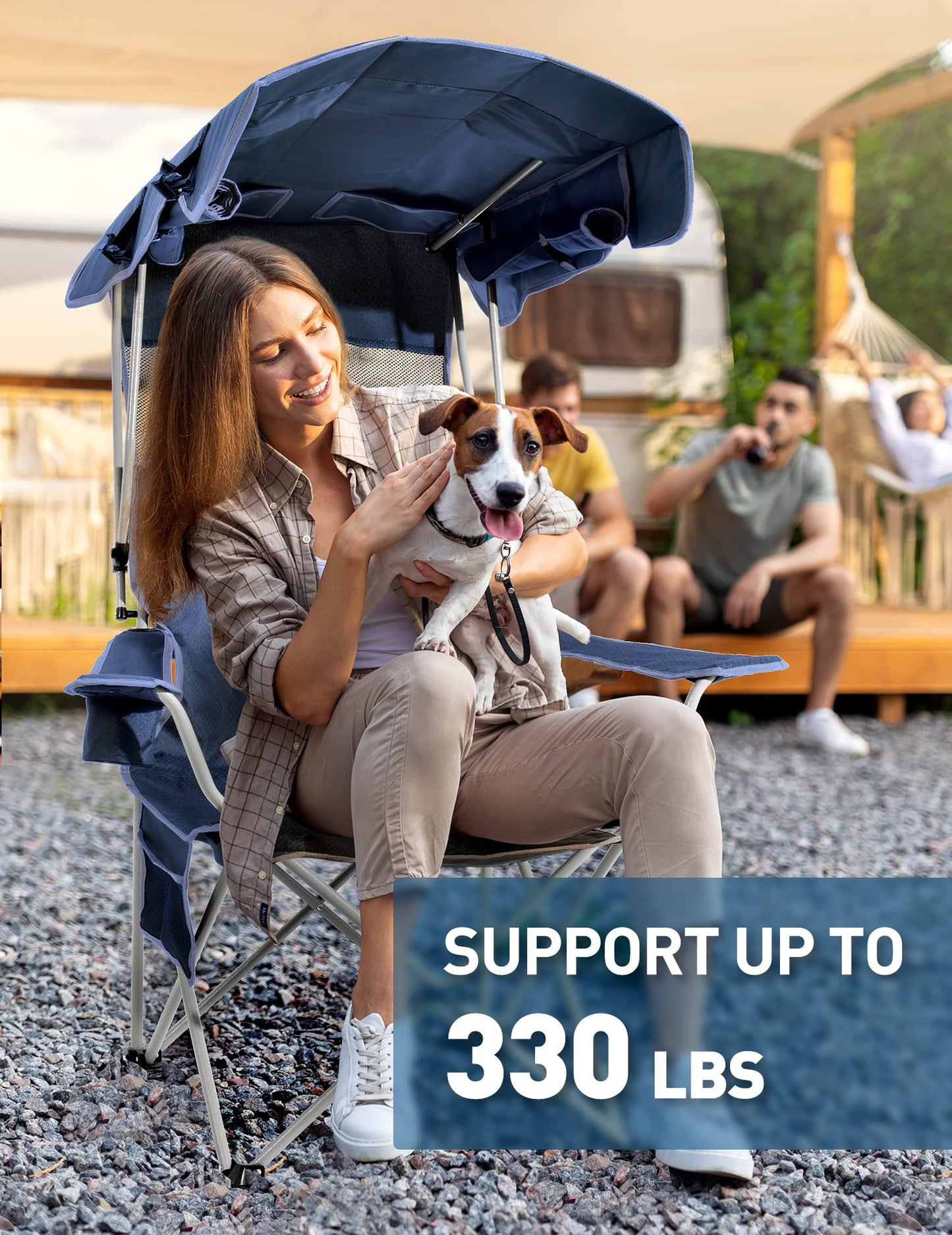 Docusvect 2 Pack Beach Chair with Canopy Shade, Folding Camping Chair with Canopy with Cup Holder, Side Pocket for Camp, Beach, Tailgates, Fishing - Support 330 LBS
