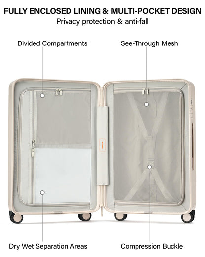 Hanke Upgraded Elite 29 Inch Extra Large Checked Luggage, PC Hard Shell Suitcases with Wheels, TSA Lock, Explosion-Proof Zipper Suitcase for Long Travel Men & Women,Ivory White