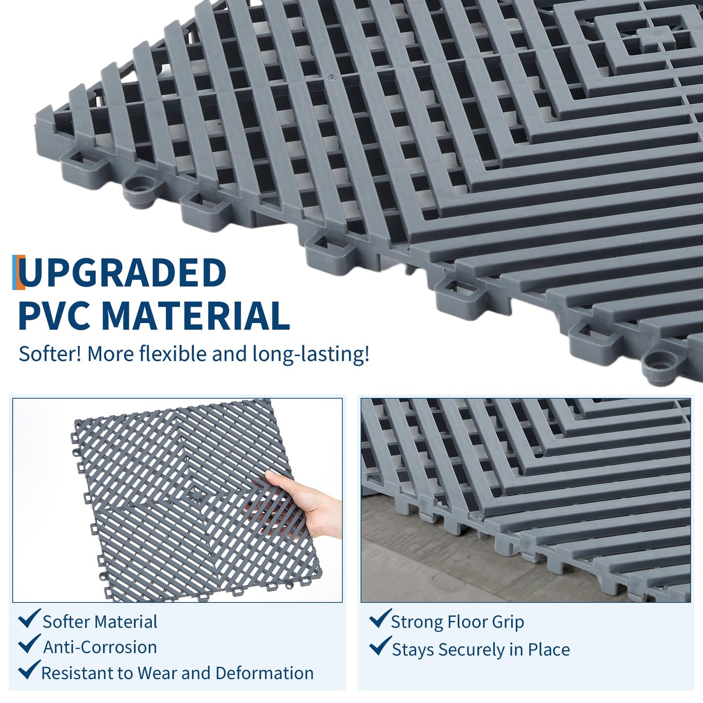 100 Pack Interlocking Floor Tiles 12" x 12" Modular Interlocking Cushion Soft PVC Floor Non-Slip Splicing Waterproof Mat,Non-Slip Drainage Holes for Kitchen, Yard, Pool,Patio, Bathroom,Black