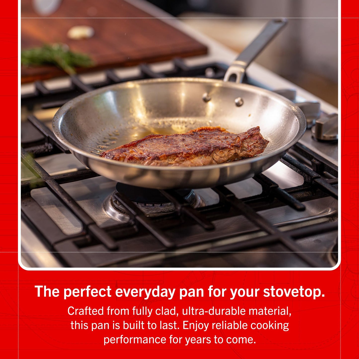 Heritage Steel Eater Series 10.5 Inch Frying Pan | Made in USA | 5-Ply Fully Clad Stainless Steel | Stay Cool Handle Design | Induction Ready & Non-Toxic