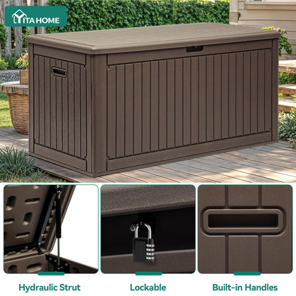 YITAHOME 320 Gallon Extra Large Deck Box, Double-Wall Resin Outdoor Storage Box with Flexible Divider for Patio Cushions Pool Supplies Garden Tools, 1000lbs Load Capacity, Lockable&Waterproof (Brown)