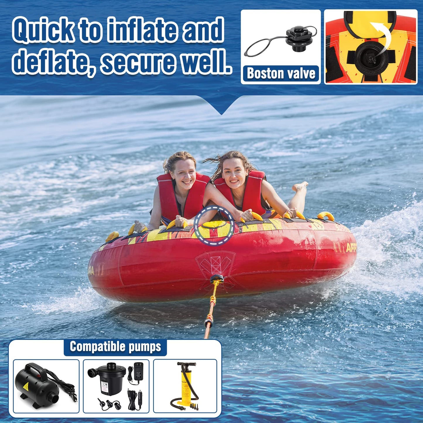 Affordura Towable Tubes for Boating 65in Tubes for Boats to Pull, Boat Tubes and Towables with Quick Connector and Storage Bag (1-3 Rider)
