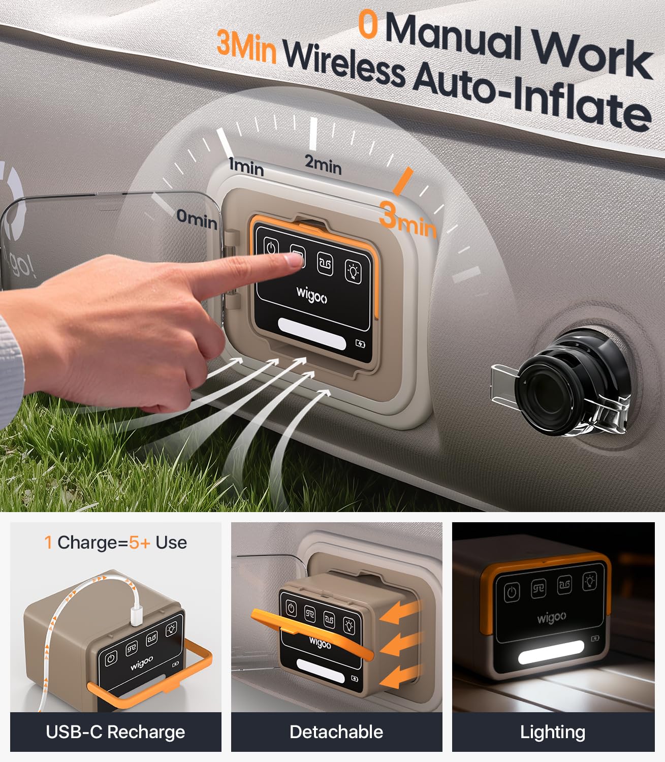 Wigoo 2026 Upgrade Air Mattress for Tesla Model Y [Click Self-Inflate, Home-Level Comfort] USB-C Charging Built-in Air Pump & Ergonomic Design with 2 Pillow, Camping for Tesla Model Y 2020-2026
