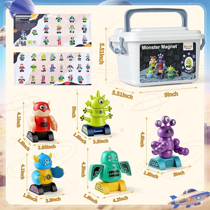 Magnetic Robot Building Toys for Kids 3-8 STEM Magnetic Monster Set DIY Stacking Robots with Storage Box Ideal Birthday for Boys Girls Age 3 4 5 6 7 8