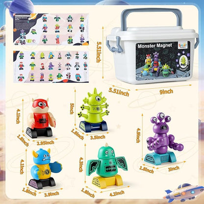 Magnetic Robot Building Toys for Kids 3-8 STEM Magnetic Monster Set DIY Stacking Robots with Storage Box Ideal Birthday for Boys Girls Age 3 4 5 6 7 8