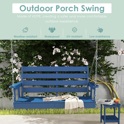 IVY&LANE Outdoor Porch Swing | HDPE Plastic | 2-Person | Hanging Bench Swings | Weatherproof | 4 Stainless Steel Chains | Blue | for Outside Patio Garden Backyard Tree
