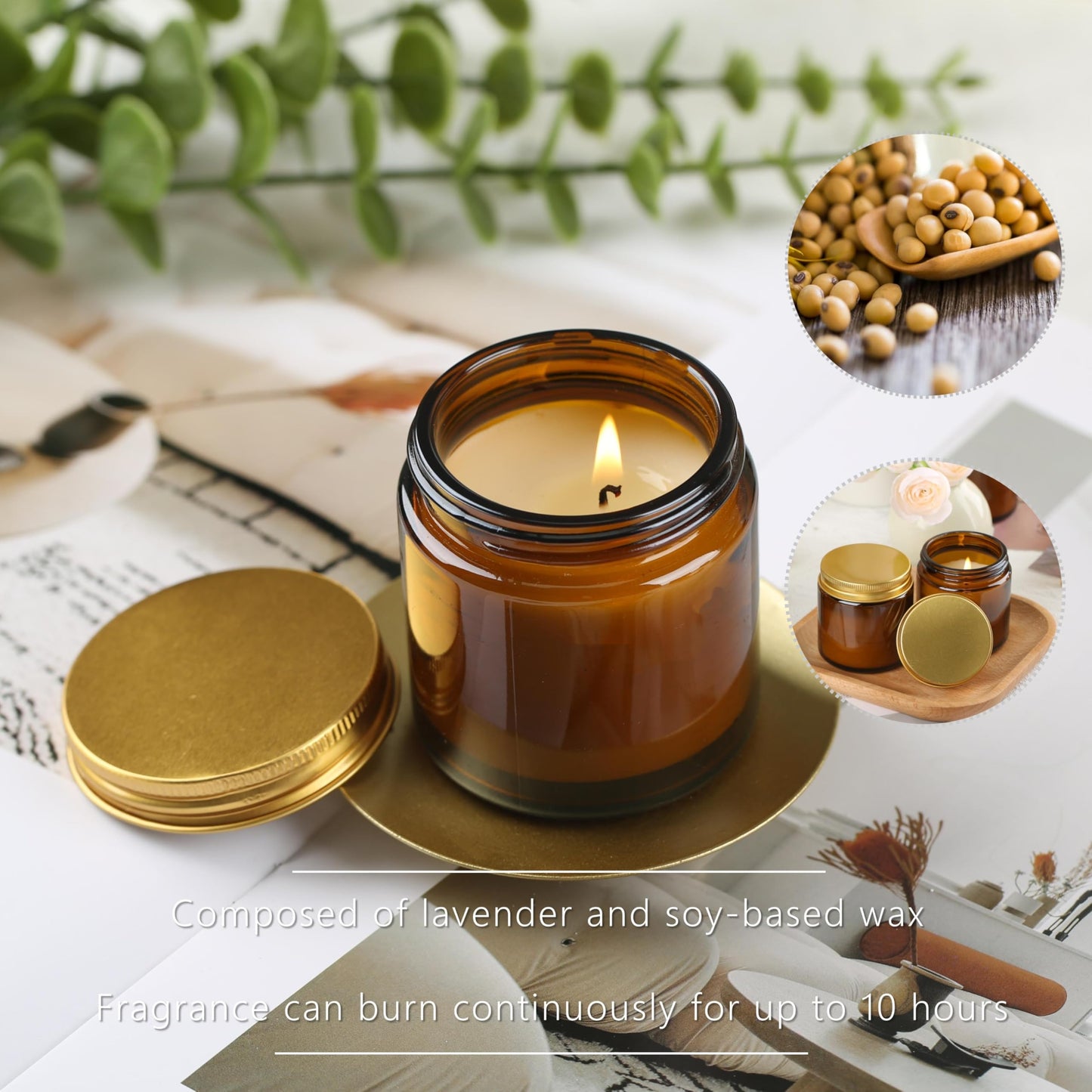 Cmoott 24 Pcs 4 Oz Mason Jar Candles, Vanilla Scented Soy Candles Bulk Set for Stress Relief and Relaxation, Great Favors for Wedding, Christmas, Housewarming Gifts (Gold,Amber Glass, Vanilla, 24)