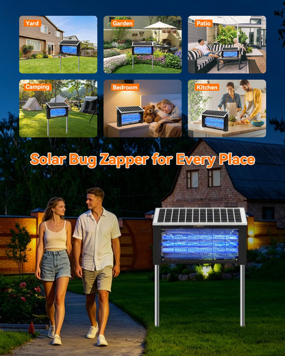 20W Solar Bug Zapper Outdoor, LANGY Upgrade 3-Tube 365nm Solar Mosquito Zapper Outdoor Waterproof, 4500V Electric Cordless Fly Insect Zapper Mosquitos Trap Auto On/Off w 10Ah Battery for Patio Camping