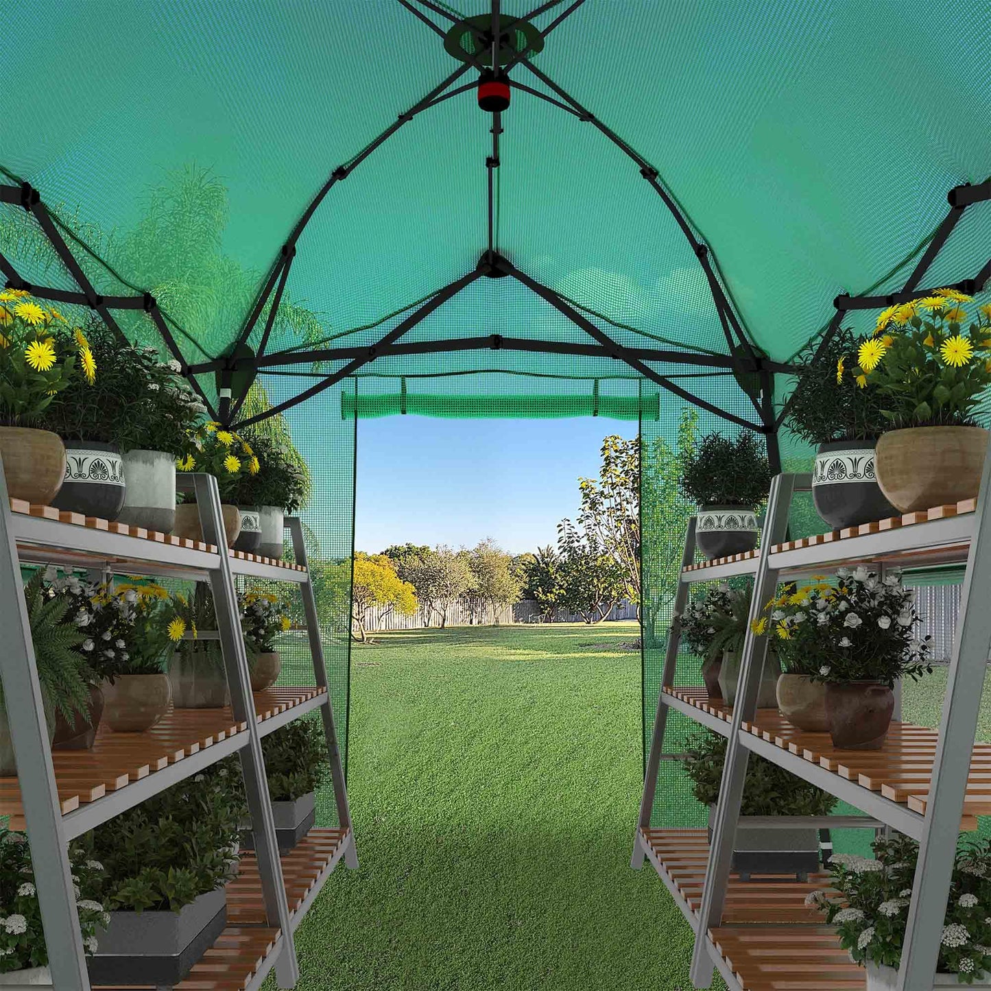 8.5 x 7 ft Pop-up Greenhouse, Walk-in Green House for Indoor Outdoor, Plant Garden Green House with Zippered Doors, Screen Windows, Heavy Duty Frame and Weather-Resistant Durable PE Cover