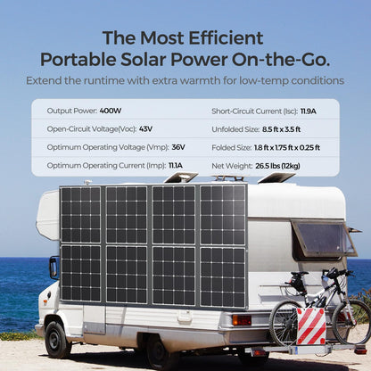Renogy 400W Portable Solar Panel Foldable Monocrystalline Solar Blanket, Huge Power Solar Panel, Sunpower Solar Cells 23.7% High Efficiency for Power Station Outdoor Camping RV Solar Generator