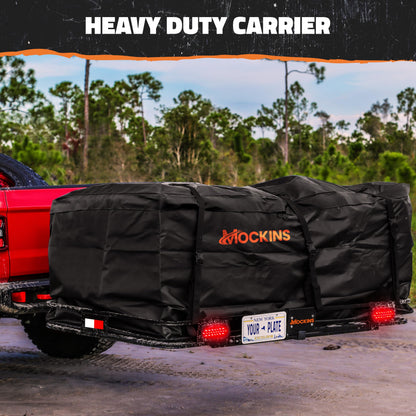 Mockins 72"x36"x6" XXL Folding Trailer Hitch Cargo Carrier w/Rear Lights & Plate Bracket | All-Weather Steel Luggage Rack for SUV Car & Truck | 500Lbs Cap Cargo Racks for Trailer Hitch & Accessories