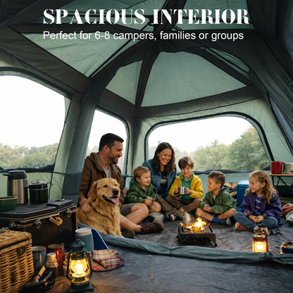 Castle Unicorn Instant 6-8 Person Camping Tent with Porch, Large Family Cabin Tent with 2 Rooms, Tall & Spacious 60s Easy Setup, Waterproof Glamping Tent, Big Tents for Outdoor Camping Hiking Backyard