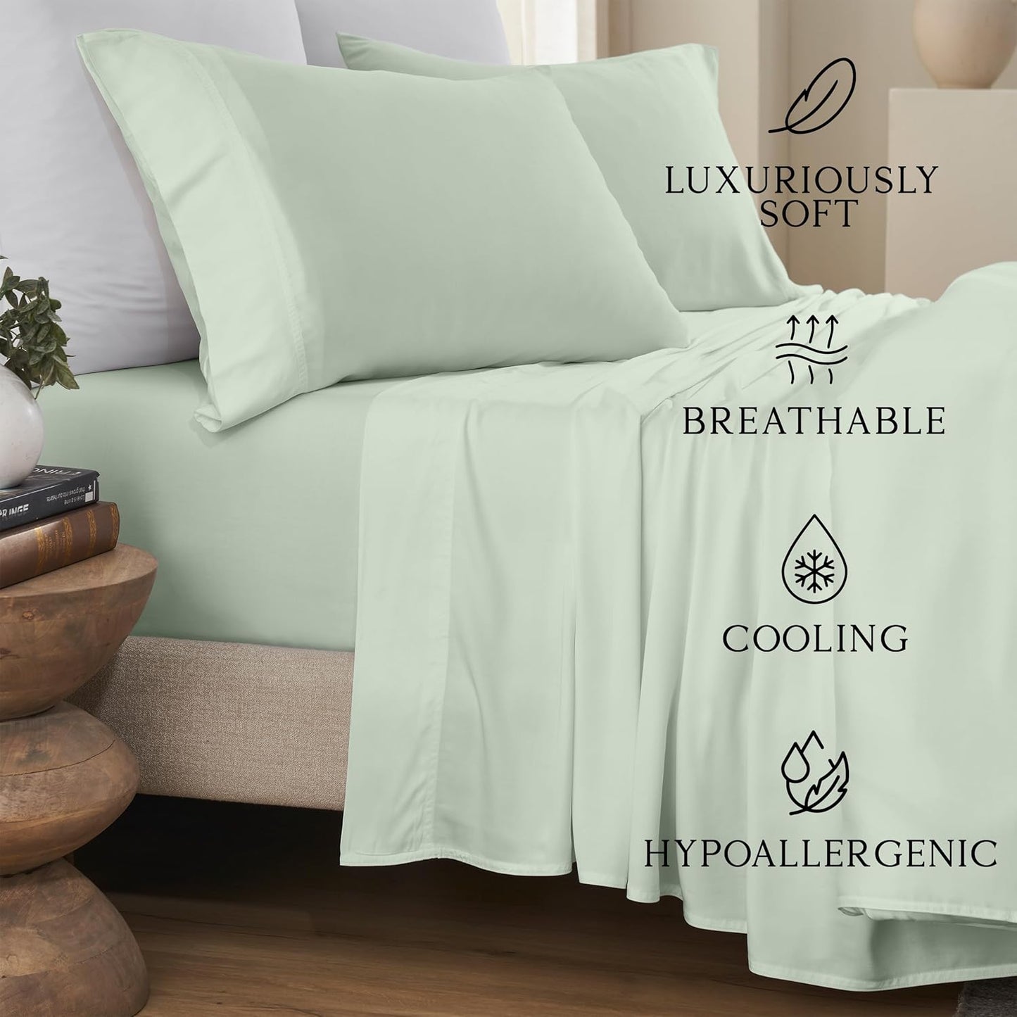 KARISSA MAE King Size Cooling Bamboo Viscose Sheet Set - 100% FSC Certified, Hypoallergenic, Sea Glass