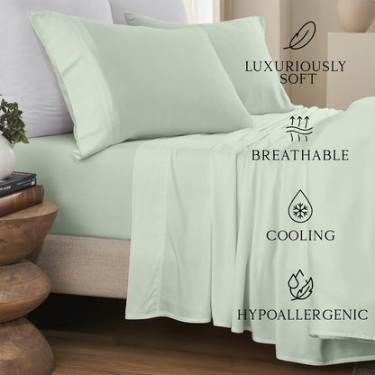 KARISSA MAE King Size Cooling Bamboo Viscose Sheet Set - 100% FSC Certified, Hypoallergenic, Sea Glass
