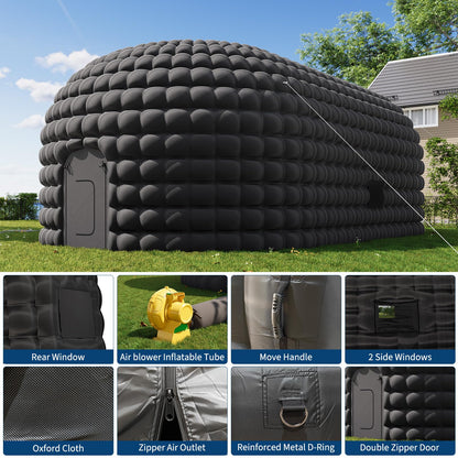 42x23.2x14.8 Ft Inflatable Nightclub, Inflatable Party Tent for Adults with Door & 3 Windows, Portable Blow Up Night Club Tent for Music Festivals, Weddings, Raves, Corporate Events, Black