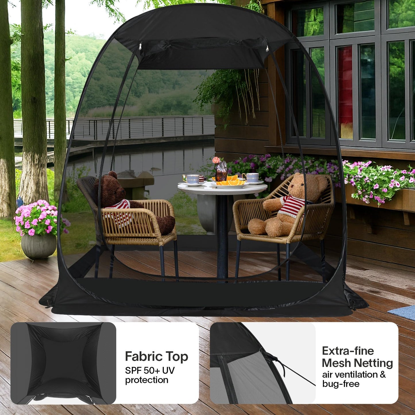 Alvantor® Pop Up Screen House, Outdoor Mosquito Mesh Tent with UV Resistant, Pop Up Canopy Easy Up, Foldable Screen Room for Camping,Backyard, Garden, Patio(Black, 6x6 FT)