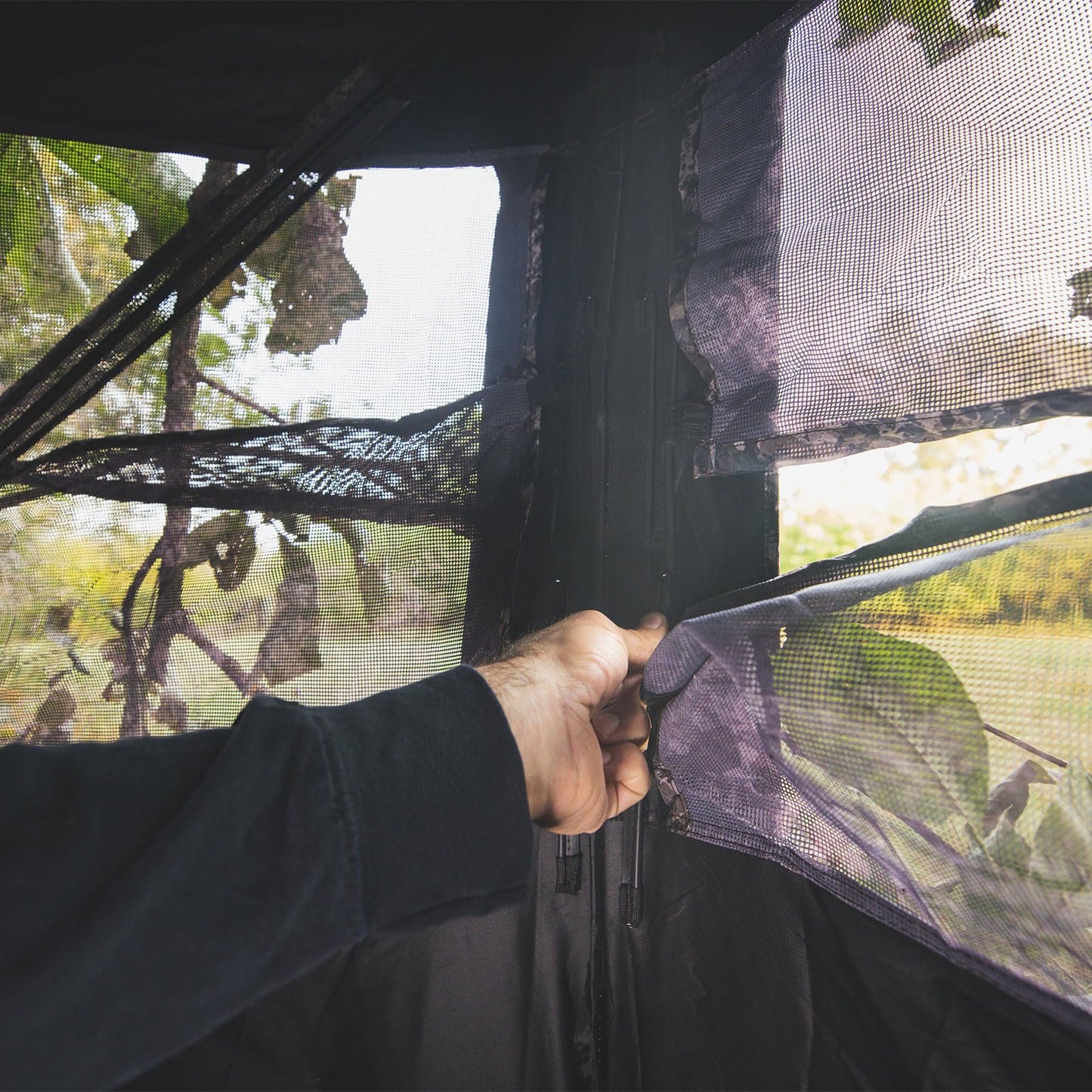 Hawk Reveal Hunting Archery Durable 73" Height Water Resistant Camo Concealing 3 Person Ground Blind with See-Through Mesh Window Panels