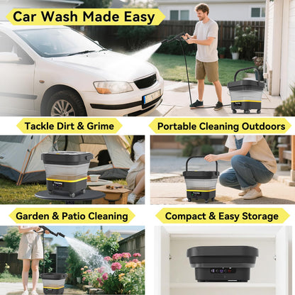 Portable Cordless Cleaner with Tank: Foldable Electric Cleaning Tool, 3.4 Gal Tank, Multi-Level Adjustable Spray, 360° Rotating Nozzle, Compact for Car, Garden, Patio, Camping