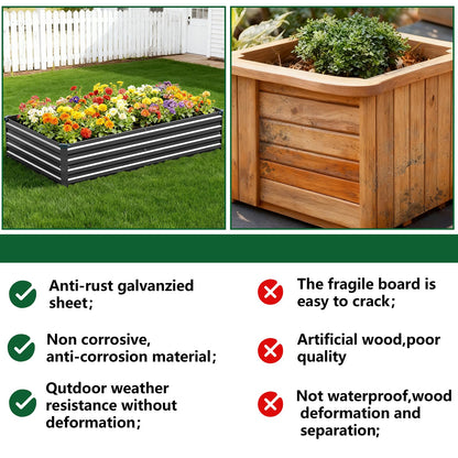 Vengarus 8x2x1FT (2 Pack) Galvanized Raised Garden Bed Kit, Outdoor Metal Planter Box for Vegetables, Rectangular Steel Container, Easy Assembly (Black)