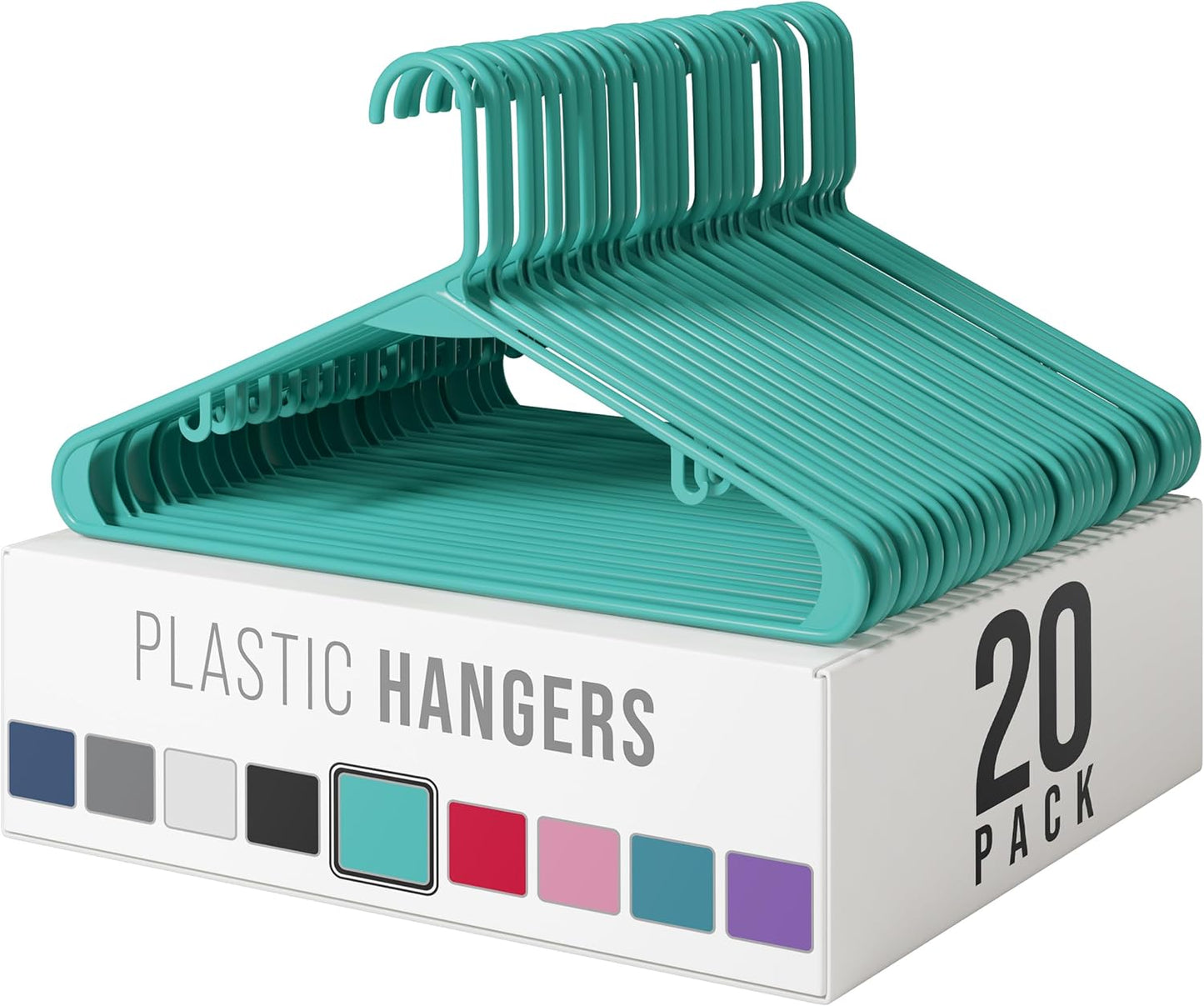 Aqua Plastic Hangers 20 Pack - Space-Saving Clothes Hangers for Closets & Apartments