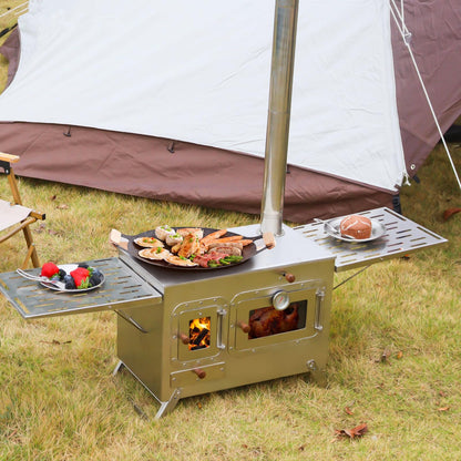 Large Outdoor Camping Stove with oven Portable Tent Stove With Pellet Stove Burner Chimney Pipe