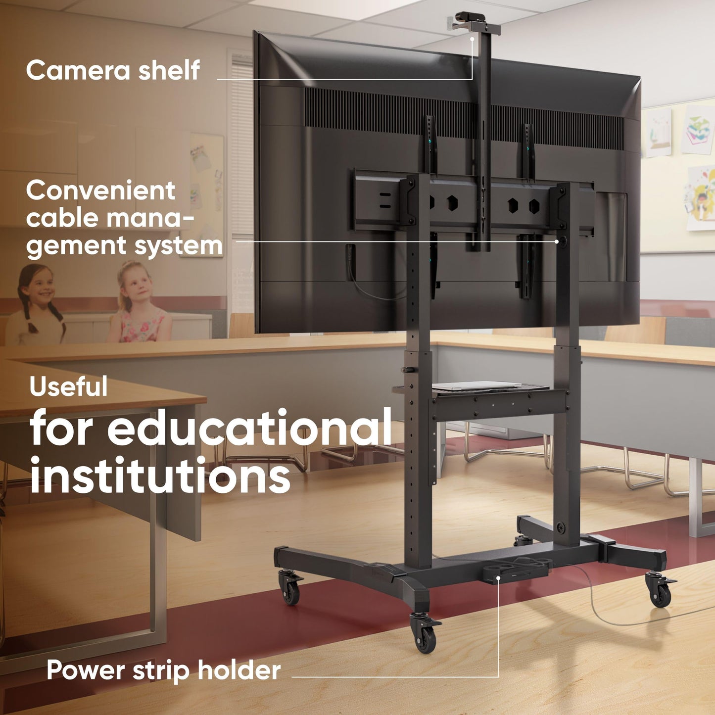 ONKRON Mobile TV Stand on Wheels for 50 - 100 Inch Screen, max Load 286 lbs, Height Adjustable, Tilting, Portable Stand, max VESA 1000x600, Tall Heavy Duty TV Cart Rolling TV Stand with Shelf Black