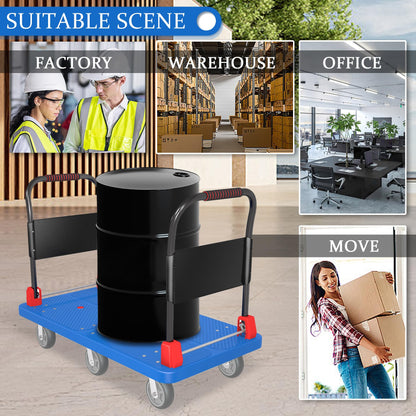Heavy-Duty Platform Truck Cart with 2 Handrails and 6 of 6" Wheels 2200lbs Capacity Foldable Push Cart Dolly Large Flatbed Hand Cart Moving Dolly Cart for Groceries, Garage, Warehouse (50" L x 27" W)