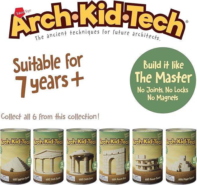Taksa Toys Arch-Kid-Tech Ancient Mayan Pyramid Architecture STEM Building Blocks - 102-Piece Educational &amp Stackable Learning Set for Kids Indoor Architectural Kit - Montessori Toys for 7+ Years