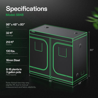 VIVOSUN S848 4x8 Grow Tent 96"x48"x80" High Reflective Mylar Tents with Observation Window and Floor Tray for Hydroponics Indoor Plant for VS4000/VSF4300