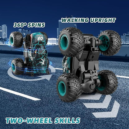 Gohero Monster Truck Toys 2.4Ghz Remote Control Monster Trucks for Boys Age 4-7 1:20 Dinosaur Toys with Light &amp MusicRC Truck with Stunt 360° Spin Walk Upright&amp Drift Dinosaur Toy for Ki