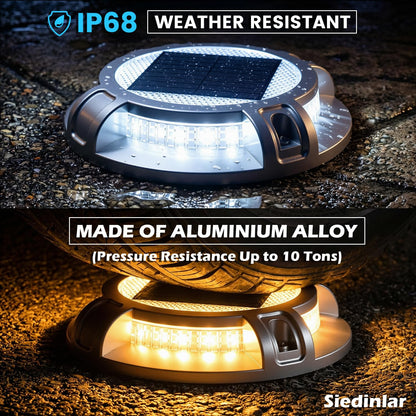 SIEDiNLAR Solar Driveway Lights Outdoor 4 Modes 40 LEDs Deck Driveway Markers Marine Dock Light Waterproof for Walkway Ground Pathway Step Garden Yard, White/Warm Dynamic Lighting (16 Pack)