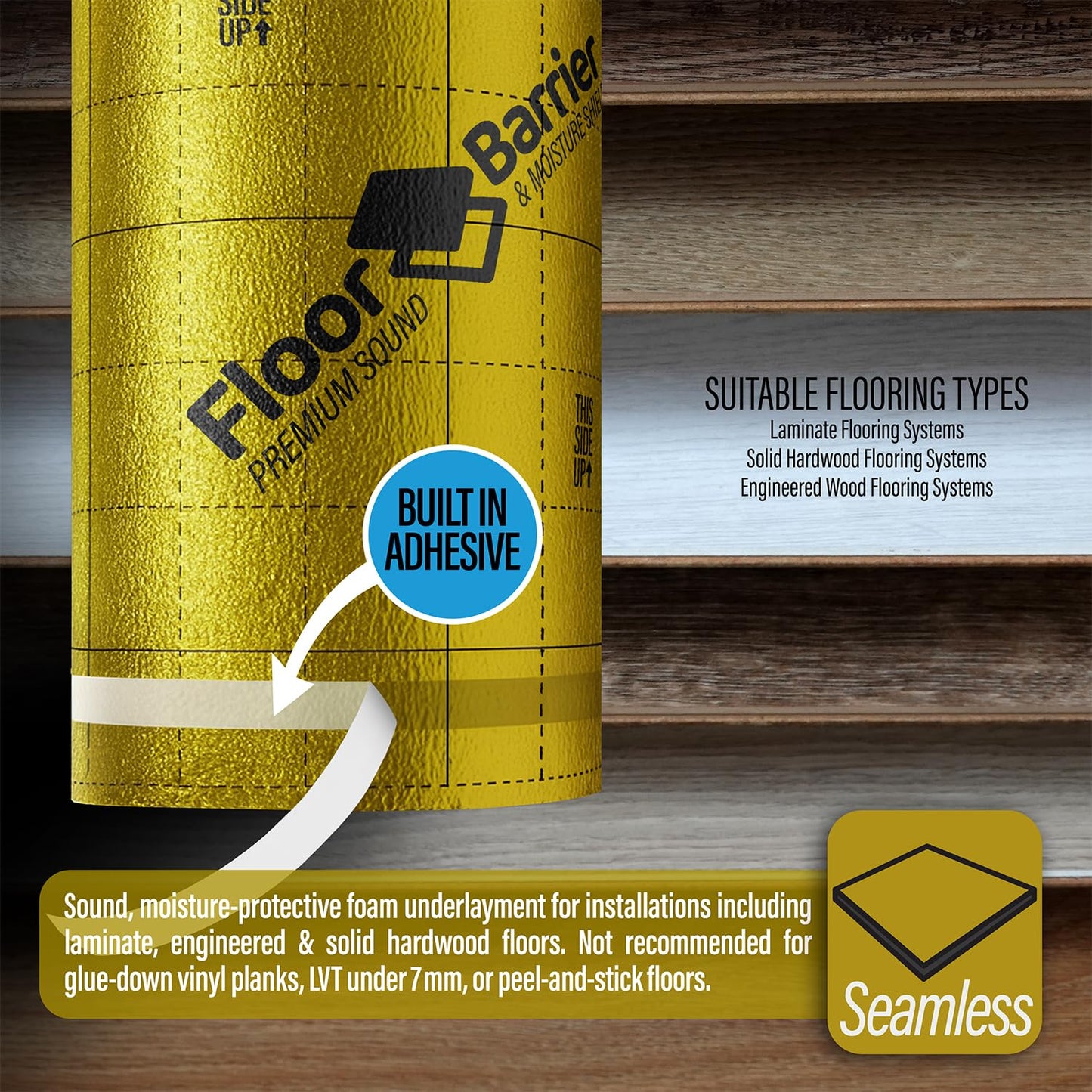 Premium Floor Underlayment with Moisture Barrier – 200 sq ft Roll, 3mm Thick – Quiets Foot Traffic Noise, Under Floor Insulation for Hardwood, Laminate, & Vinyl Plank Flooring (2 Pack)