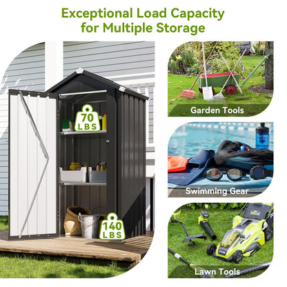 Aoxun Vertical Metal Tool Cabinet 2.5x2FT, 21 Cu.Ft Weatherproof Outdoor Storage Shed with Floor & Adjustable Shelves, Space-Saving Design for Garden, Garage, Patio