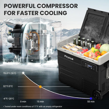 Pitycbo Car Refrigerator 12v Portable Fridge for Car, Auto 56 Quart Dual Zone Freezer Compressor Cooler, -4℉—68℉ 12/24V DC 100~240 Volt AC for Truck, Camping, Travel, Vehicles, RV