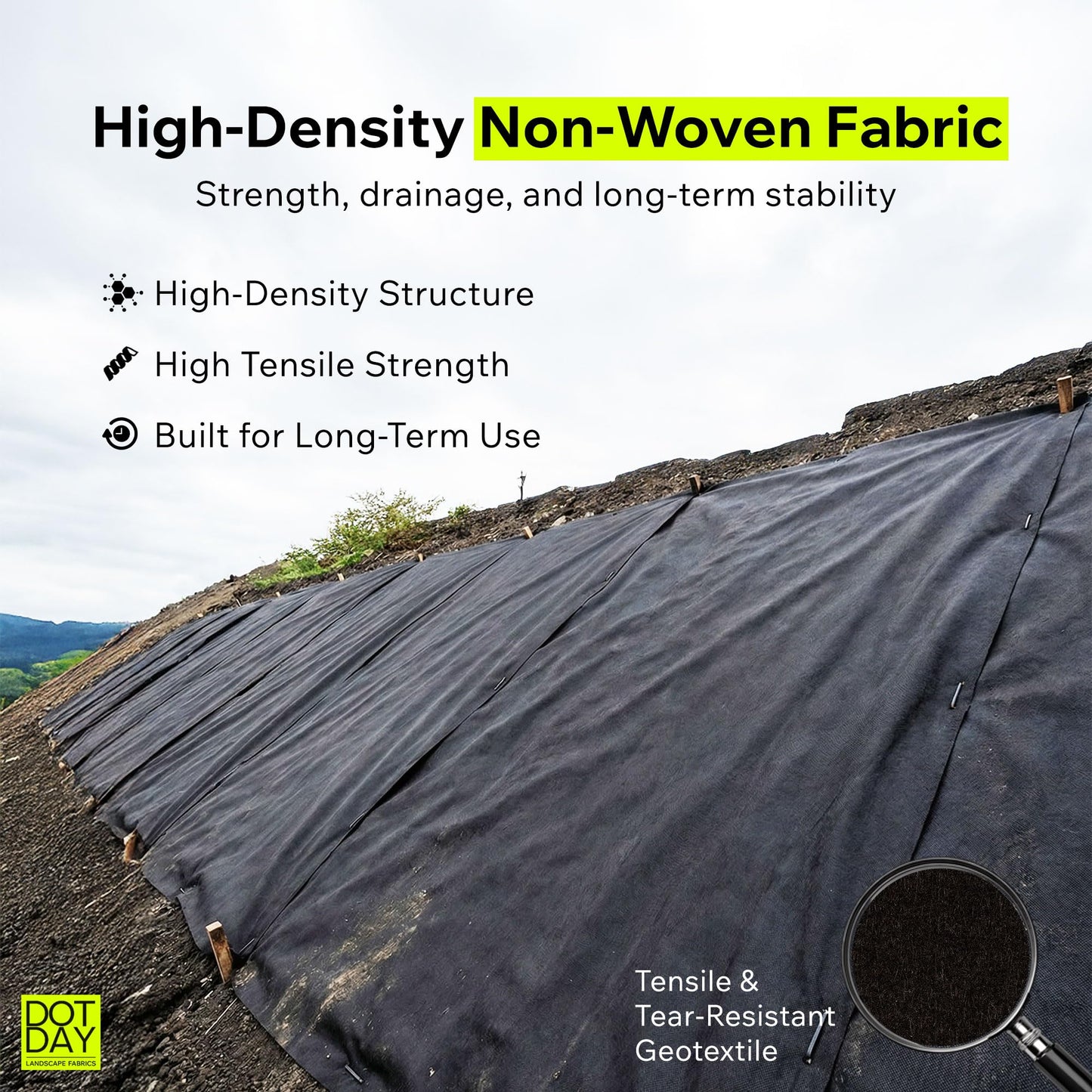 DOTDAY 8 oz Non-Woven Geotextile Fabric 6ft x 50ft, Heavy Duty Driveway Underlayment for Gravel, French Drain Fabric, Paver Base & Erosion Control, UV-Stabilized Permeable, Black, Terra
