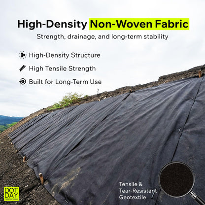 DOTDAY 8 oz Non-Woven Geotextile Fabric 6ft x 50ft, Heavy Duty Driveway Underlayment for Gravel, French Drain Fabric, Paver Base & Erosion Control, UV-Stabilized Permeable, Black, Terra