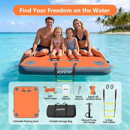 VOFiTNY Inflatable Floating Dock Swim Air Platform Island Raft Mat for Lake Beach Ocean with Rope Ladder, Non-Slip Surface