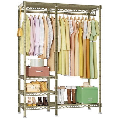 Ulif F4 Heavy Duty Clothes Rack (With Hanger Rod) Freestanding Clothing Racks for Hanging Clothes，Adjustable Closet Organizer System, Portable Garment Rack 45"W x 15.8"D x 71.3"H,Max Load 600LBS, Gold