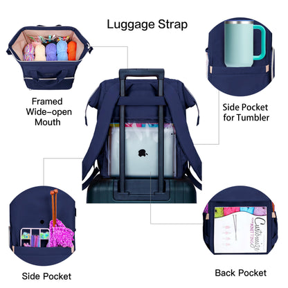 Leudes Knitting Bag Backpack, Yarn Storage Organizer Large Crochet Bag Tote Water Resistant Yarn Holder Case for Carrying Projects, Knitting Needles, Crochet Hooks and Other Accessories (Navy Blue)